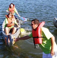 Disembarking after the race